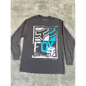 Fox Racing Mens Long Sleeve Graphic T-Shirt Gray Blue Created to Destroy Size M